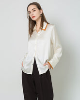 Blouse en Soie à Col Contrasté
